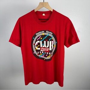 Vintage 80’s Reebok Coca Cola USA Tour Club Single Stitch Red T Shirt Size Large